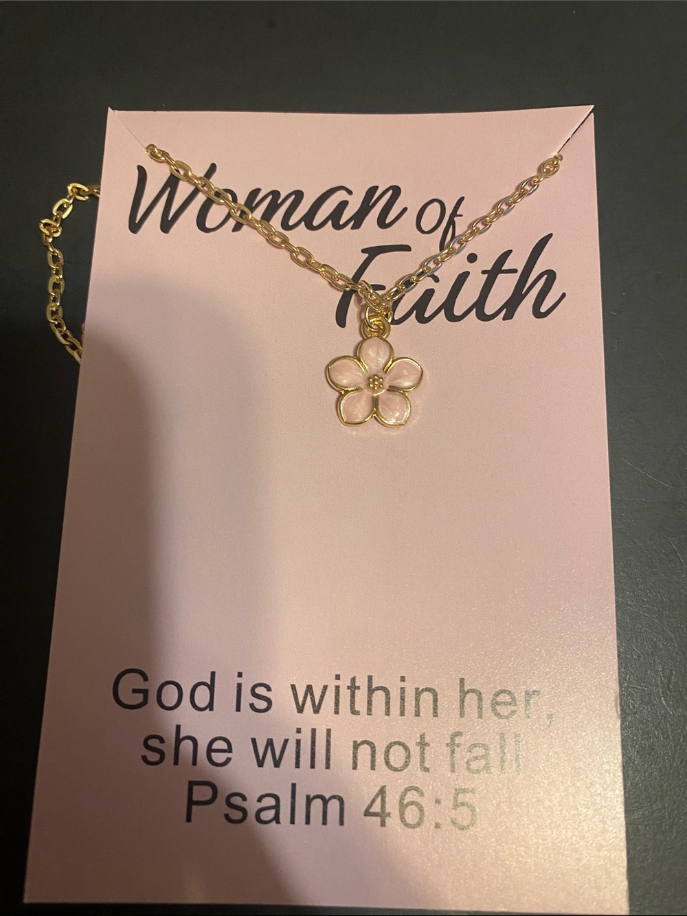 Woman of Faith Gold-Tone Pink Flower Pendant Necklace